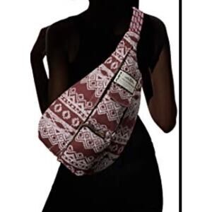 KAVU Ropalooza Rope Bag Sling Crossbody Backpack Geometric Aztec Red Beige